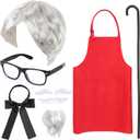 Kyson 9 Pcs Halloween Chef Costume Kit-Wig,Fake Moustache,Eyebrows,Eyeglasses,Bowtie,Red Apron,Cane-Fancy Costume Dress Up