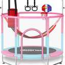 BLUERISE 60" Trampoline for Kids 5FT Toddler Trampolines Indoor/Outdoor with Adjustable Gymnastics Bar & Safety Net, No-Gap Design, Anti-Rollover Bottom, Basketball Hoop, Gifts for Boys & Girls