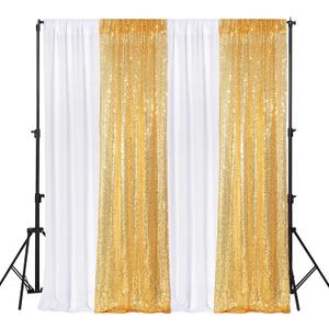 4 Panels Backdrop Curtains 2 Pcs 4 x 10 ft Sequin Glitter 2 Pcs 7 x 10 ft Chiffon Photo Background Curtains for Wedding Birthday Party Decorations(White, Gold)