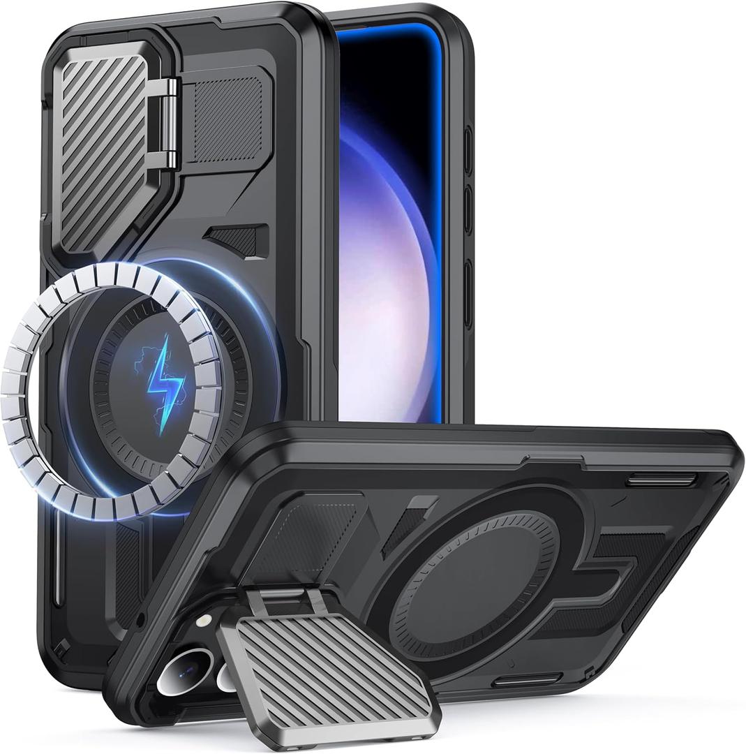 Samsung Galaxy S23 Plus Case[Built-in Camera Cover Kickstand][Compatible with MagSafe][Military Drop Protection][Dual Layer Design]Heavy Duty Rugged Shockproof for S23+ Case,Midnight Black