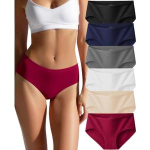 Cotton Hipster Panties for Women: Mid Rise Underwear Breathable Cheeky Full Coverage Ladies Briefs 6-Pack (Medium)