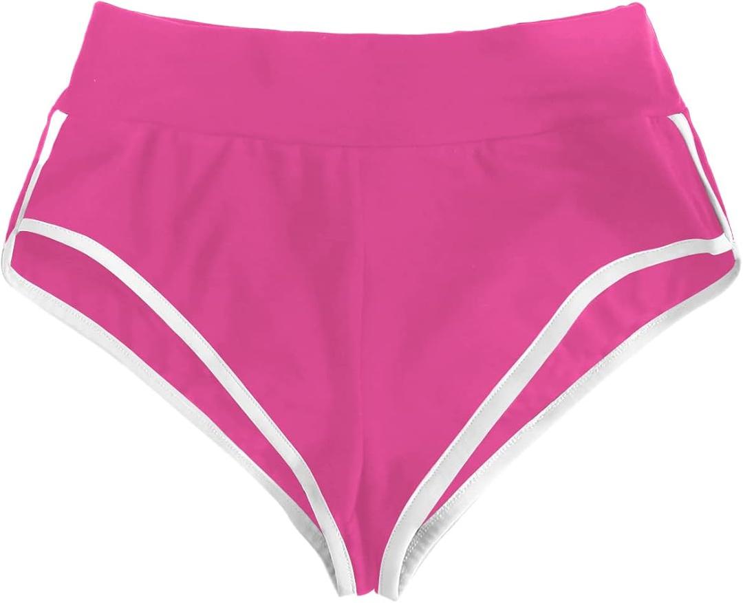 SweatyRocks Women's Sporty Elastic Waist Contrast Binding Mini Biker Shorts Hot Pink, Smal