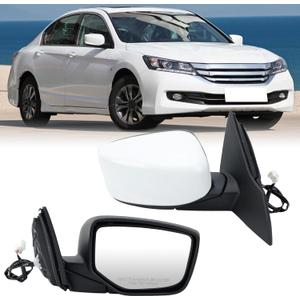 Right Passenger Side Mirror Compatible with Honda Accord Sedan/Coupe 2013 2014 2015 2016 2017 Power Glass Manual Folding Non-Heated Door View Mirrors Replace #76208T2FA11 3 Pins Paintable (White)