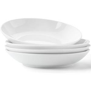 Bone China Pasta Bowls Set of 4, 23.5oz Soup Bowls White Salad Bowl, 8 inch Pasta Bowls Lightweight Wide Shallow Kitchen Plates for Serving Dinner - Microwave Dishwasher Safe, Kitchen Gifts