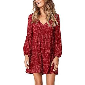 Amoretu Womens Tunic Dress Long Sleeve V Neck Casual Loose Flowy Swing Shift Dresses, S
