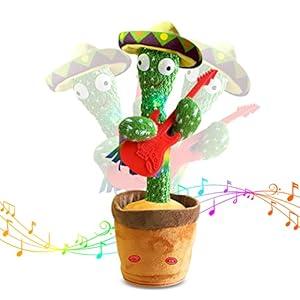 Bighaki808 Dancing Talking Cactus Toys, Talking Sunny Cactus Toy Electronic Plush Toy Singing, Record & Repeating What You Say with 120 English Songs and LED Lighting for Home Decor (Guitar)