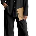 heipeiwa Women's 2 Piece Outfits Linen Long Sleeves Button Down Shirts Wide Leg Pants Sets Tracksuit Casual Vacation Clothes (Black, XXL)