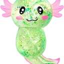 Glitter Axolotls Squishies Toy, Stretchy Axolotls Stress Ball, Soft Squeeze Sensory Fidget Toys for Kids Adults, Cute Easter Basket Stuffers Party Favors Classroom Prizes (Green)
