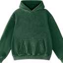 FAIABLE Womens Oversized Acid Wash Hoodie Unisex Heavyweight Cotton Hoodies Fleece Vintage Washed Sweatshirt Women Men (Small, Dark Green)