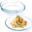 NUTRIUPS 4 Pack 10in Glass Dinner Plates - with Lipped Edge - Clear Tempered Glass Plates, Glass Serving Dinnerware for Pasta, Salad, Dishwasher & Microwave Safe