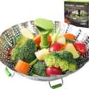 SHIKORI Steamer Basket,Stainless Steel Vegetable Steamer Basket Folding,Folding Expandable Steamers,Expandable to Fit Various Size Pot-Green 11 in