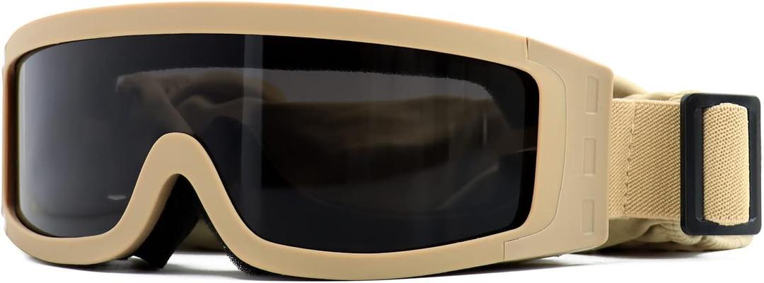 SPOSUNE Airsoft Goggles Anti Fog Army Tactical Goggles with 3 Interchangeable Lens UV400 Protection Airsoft Desert Goggles (027-khaki)