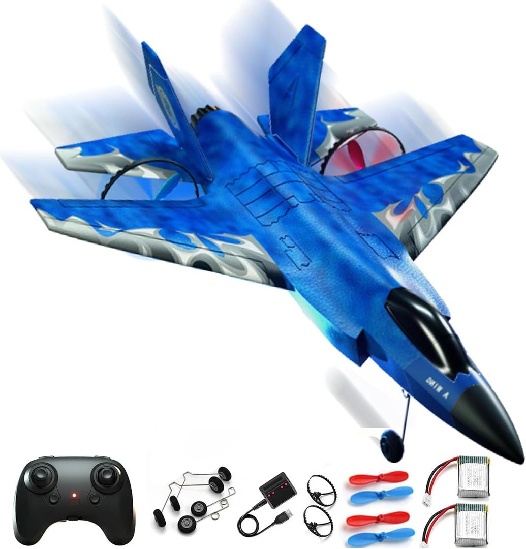 RC Gravity Glider Airplane,Remote Control Airplane for Teen Over 14 Years of Age with 2 Batteries,2 CH Foam RC Plane Toys-Blue
