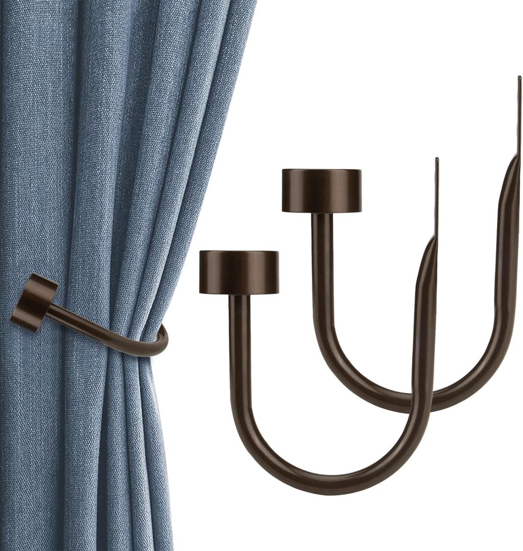 KAMANINA Curtain Holdbacks for Wall, Bronze Curtain Tiebacks Wall Mounted, Curtain Hooks Holders for Drapes, Modern Cap Finials (2 Pack)