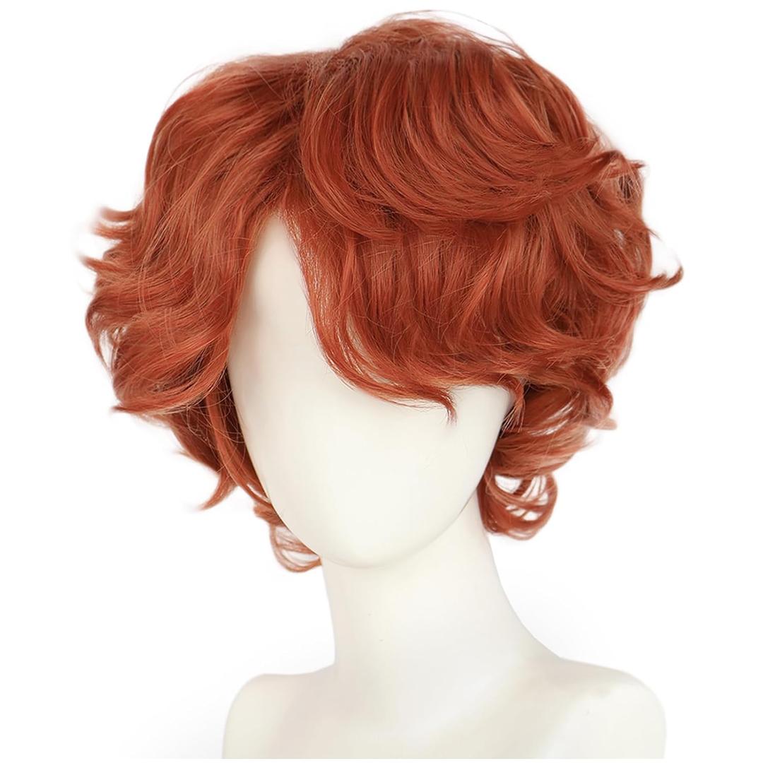 Mens Orange Wig Short Fluffy Curly Ginger Red Wig Layered Heat Resistant Synthetic Hair for Halloween Cosplay Anime Party
