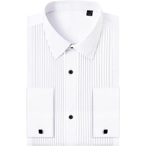 J.VER Tuxedo Shirts for Men French Cuff Dress Shirt with Metal Cufflinks Formal Business Pleated Shirt for Prom Wedding Party (Small, White)