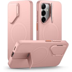 SURITCH for Samsung Galaxy S25 Phone Case, Magnetic Shockproof Bumper Case Slim Protective Cover with Camera Cover & Adjustable Metal Kickstand for Galaxy S25 (2025)- Pink