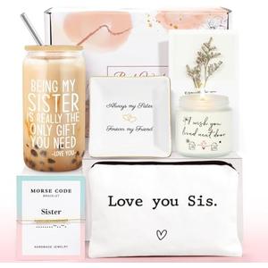 Sister Birthday Gifts, Sisters Gifts from Sister, Best Funny Cool Birthday Gift for Big Sisters, Sister in Law, Sister Adult w 18oz Glass