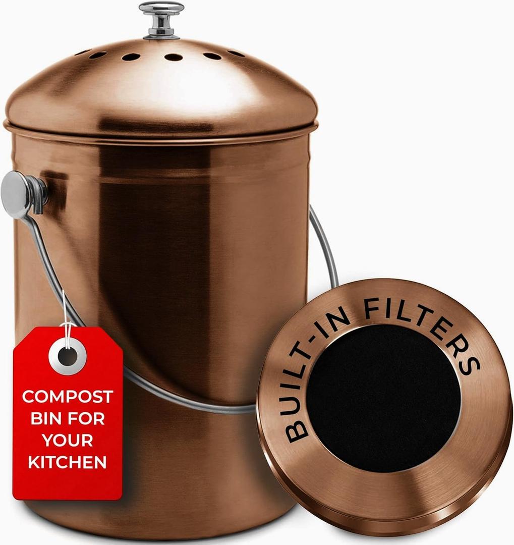 EPICA Countertop Compost Bin Kitchen | 1.3 Gallon | Odorless Composting Bin with Carbon Filters | Indoor Compost Bin with Lid | Stainless Steel Kitchen Composter for Food Scraps & Waste Recycling
