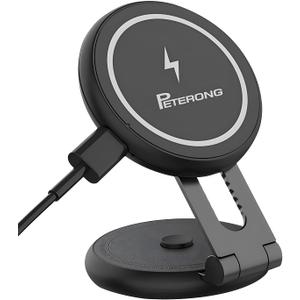 PETERONG Magnetic Wireless Car Charger Mount Compatible with MagSafe Designed for Tesla Model, 15W Fast Charging Magnetic Car Phone Mount Foldable Invisible Dashboard for iPhone 16/15/14/13/12 (Black)