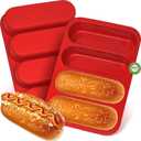 Silicone Hotdog Bun Pan, 6 Inch Standard Hot dog Bun Mold, 4 Cup Non-stick Homemade Hotdog Bun Baking Pans, Mini Baguette Pans, Dishwasher Safe, 2 Pcs (Red)