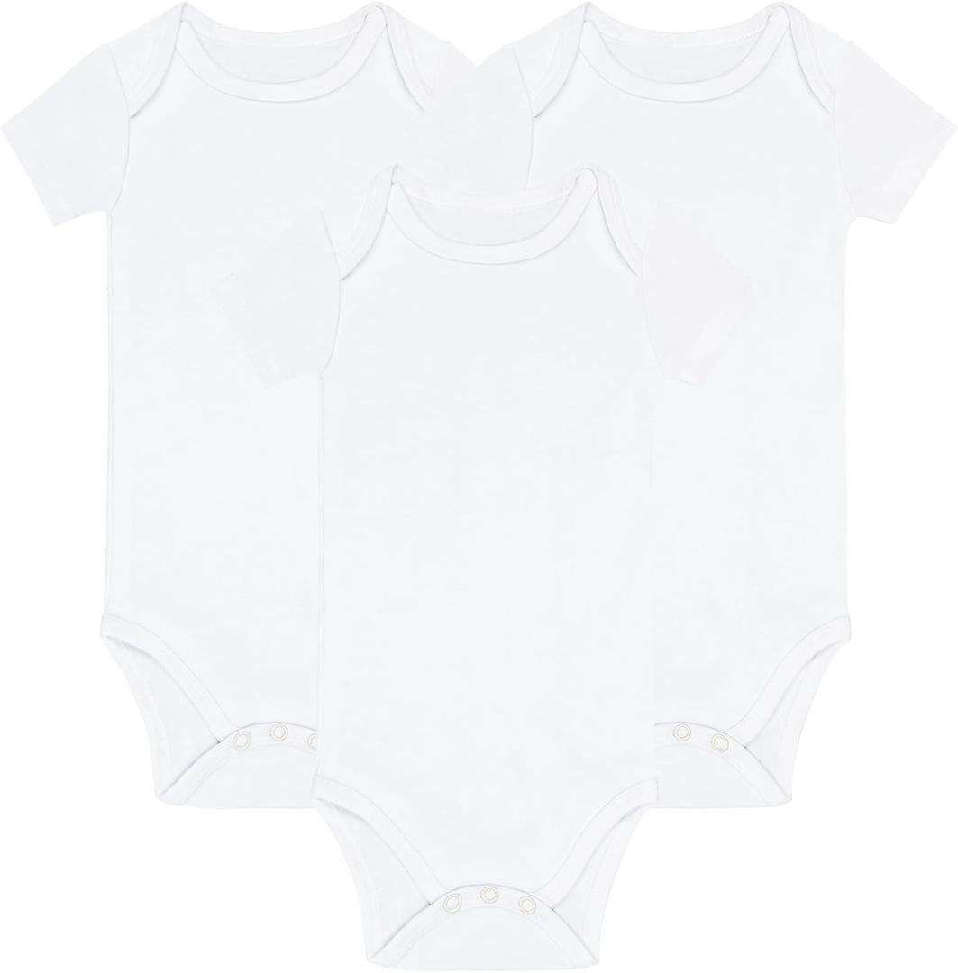 GUISBY Short Sleeve Baby Bodysuit Cotton Pajamas for Infant Boys Girls 3-Packs (White)