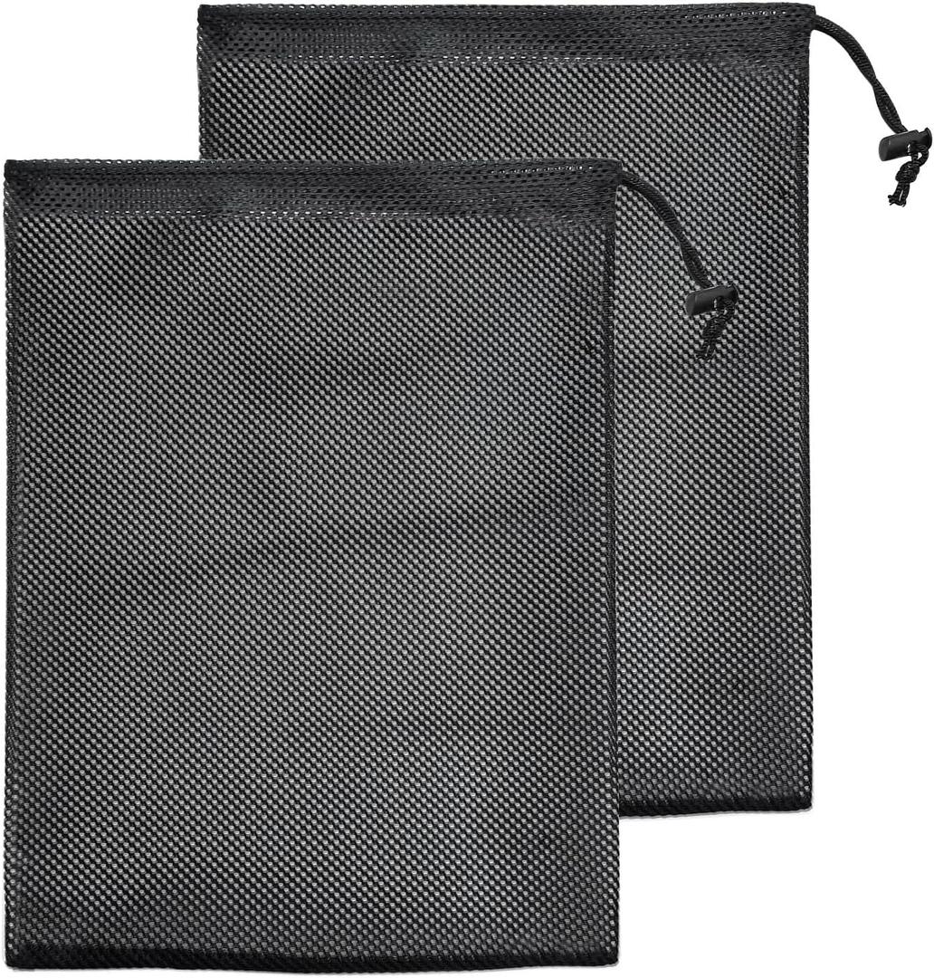 Quacc 2pcs Black Pump Barrier Bags with Drawstring Sturdy Pump Filter Mesh Bag Pond Fish Pond Filter Cover Bags Water Pump Filter Bags for Pond Fountain Pump (16.1" x 12.2")