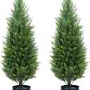 Artificial Topiary Trees 3 Foot Artificial Cedar Trees UV Resistant Potted Plant Set of 2 Faux Bushes Fake Shrubs for Outdoor Indoor Front Porch Garden