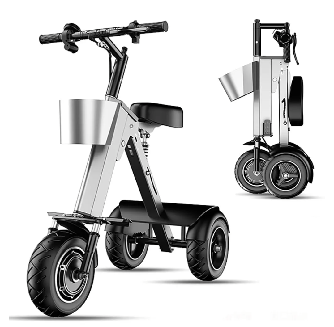 Powered Mobility Scooters- Powered Electric Scooter 3 Wheels Foldable Trike with Seat for Adults, Lightweight Electric Scooter with Removable 36V 10AH Battery,450W Motor