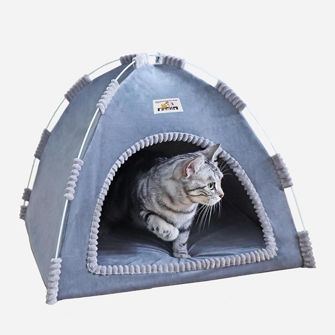 Cat Tent, Kitten Tent Thickened Cotton Nest Bed, Warm Portable Pet Cats Tents House for Little Dog, Folding House with Soft Mat for Small Animals Winter Indoor and Outdoor (14.2 x 14.2 x 11 INCH)
