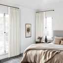 Natural Cream Pinch Pleated Full Blackout Curtains 100 Inches Long Linen Blend Room Darkening Curtain for Living Dining Room Bedroom Memory Shape Thermal Insulated Pinch Pleat Drape with Hooks Rings