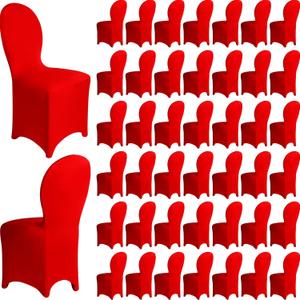 Macarrie 60 Pcs Chair Covers Wedding Seat Slipcovers Polyester Spandex Folding Chair Covers for Wedding, Banquet Party, Celebration Event, Dining Room, Living Room(Red)