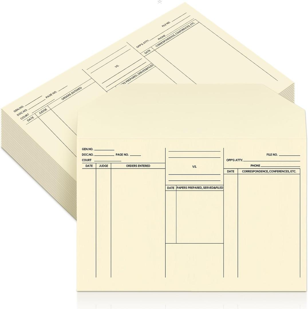 Fuyoooo 100 Pack 10 x 14-3/4'' Attorney's Envelopes Open Side Case Files Envelopes, Heavy Duty 110 lb Manila, Manila File Jackets Attorney Job Folders for Office Business Employee