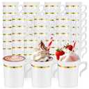 60 Pcs Plastic Coffee Cups with Rim 8 oz Disposable Coffee Mugs with Handle Disposable Tea Cups Espresso Beverage Plastic Mugs for Wedding (White, Gold)