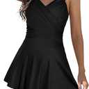 SHEKINI Women's Swimsuits Tummy Control Dress One Piece Swimsuit V Neck Bathing Plus Size Swimwear (Medium, Black)
