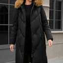 PAPILLON D'OR WEAR YOUR WINGS Women's Long Puffer Coat - Detachable Faux Fur Collar Diamond Quilted Winter Jacket (Black, XL)