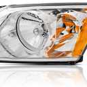 Headlights Assembly For 2007 2008 2009 2010 2011 2012 Dodge Caliber Hatchback SE SXT R/T Halogen Headlamp,Chrome Housing Amber Reflector