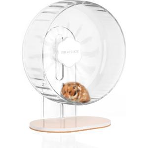 BUCATSTATE Hamster Wheel Super Silent 10.2 Inches, Quiet Spinner Running & Exercise Wheel with Adjustable Stand for Small Animals Gerbils, Dwarf Hamster, Lemmings, Cage Accessories (Transparent)