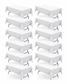 Pureegg Rectangle Table Cloth 60" x 102" – Durable Polyester Tablecloth Offers Reusable & Washable Protection, Ideal for Outdoor Party, Picnic, Wedding, Banquet and Birthday, 12 Pack, White