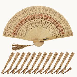 12Pcs Wooden Hand Fans, 20 cm/7.87 inches, for Keeping Cool, Portable,Wedding, Party Favors and Decorations (Flower)