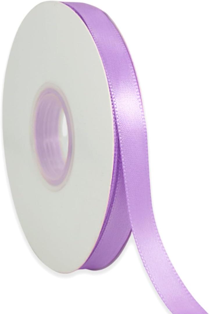 Light Purple Ribbon 3/8 Inch x 50 Yards Satin Ribbon Continuous, Single Face, for Crafts, Gift Wrapping, Floral Bouquet, Weddings, and Decorations, with Spool