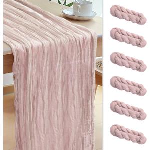 Le courant 6pcs 10Ft Cheesecloth Table Runner, Rustic Boho Gauze Cheese Cloth Runner Table Runner for Weddings Bridal Baby Shower Birthday Holiday Parties Home Decor, Dusty Pink