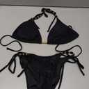 TASHEHE Women's Bikini Set High Cut Triangle Sexy Tie Swimsuit Two Piece Beads Shoulder Straps Bathing Suit (Small / Black)