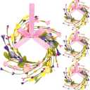 4 Pcs 9.5" Small Easter Wreaths for Cabinet Mini Spring Artificial Easter Egg Wreath with Forsythia Flowers and Ribbon Bow for Spring Kitchen Front Door Porch Window Wall Cabinet Decor