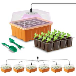 Seed Starter Tray with LED Light, 6 Pack 72 Cells Plant Grow Kit with Adjustable Humidity Vent for Mini Greenhouse Garden Germination,Bonsai Seedlings Starting Growing