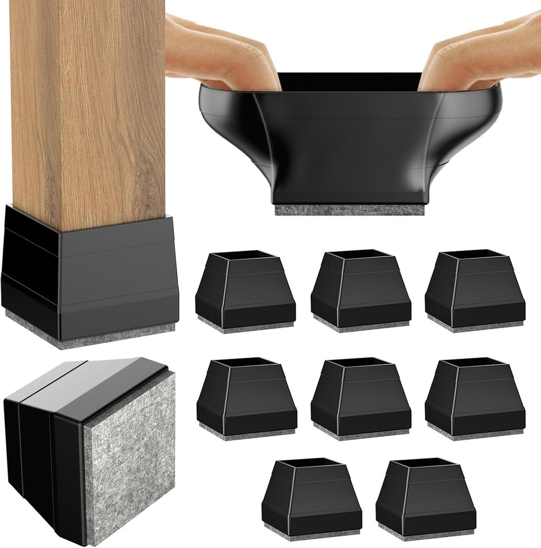 Square Chair Leg Protectors for Hardwood Floors, 8 Pcs Silicone Felt Furniture Leg Cover,Fit: 2.25" -2.75" Black.