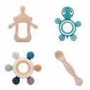 Baby Silicone Teething Ring Teether Gift Set for Boys and Girls Over 3 Months Soothes Gums Fits Small Hands Ergonomic Design Set of 4 Toys Ideal Gift Box BPA Free