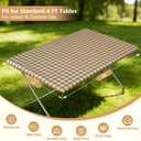 Rectangle Picnic Table Cloth, Elastic Waterproof Fitted Vinyl Tablecloths for 4 Foot Tables, Wipeable Flannel Backed Table Covers for Dining, Camping, Outdoor(Khaki Plaid,24"x48")