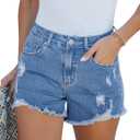 luvamia Jean Shorts for Women High Waisted Stretchy Distressed Denim Shorts Ripped Frayed Raw Hem Summer Casual Shorts (XX-Large, Medium Blue)