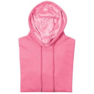 Satin Lined Hoodie Women's Casual Long Sleeve Satin Pullover Hoodie Sweatshirt Tops Hot Pink, Size M